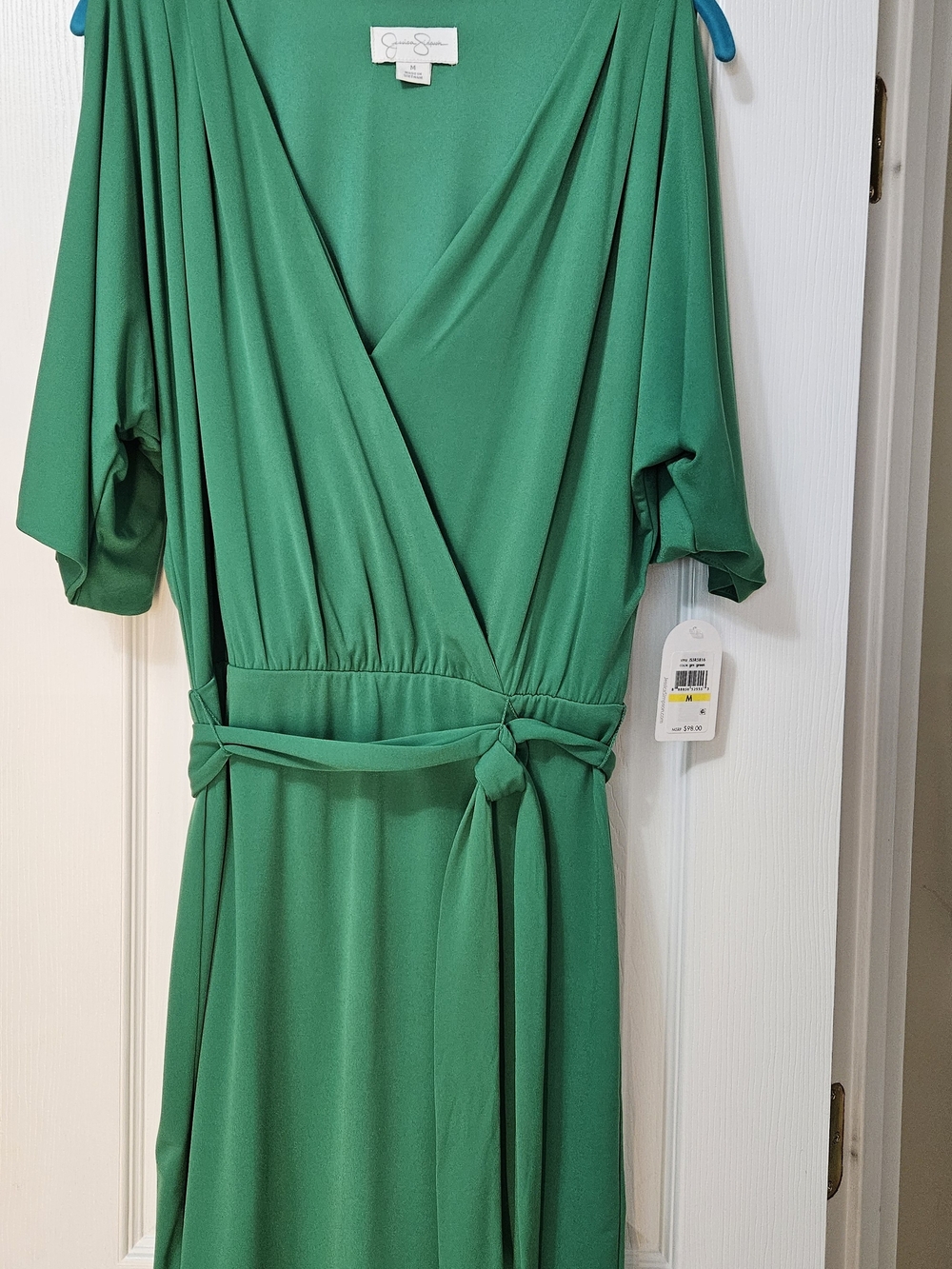 Jessica Simpson Emerald Green Wrap V-Neck Above Knee Dress 3/4 Sleeve M